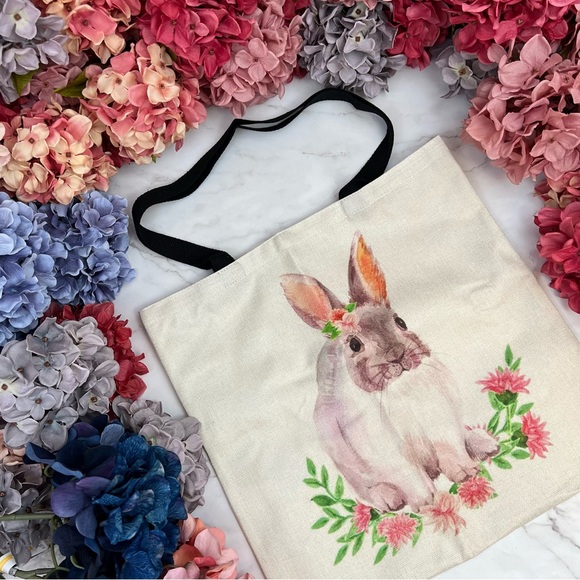 Eco-Friendly Bunny with Pink Flowers Folding Tote Bag - Picture 3 of 14